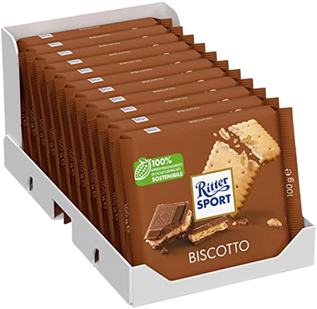 RITTER SPORT CHOCOLATE BAR MILK BISCUITS 100 GR (11 in a box)
