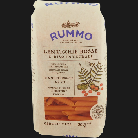 RUMMO PASTA GLUTEN FREE PENNETTE RIGATE ALLE LENTICCHIE N.70 300 GR (16 in a box)