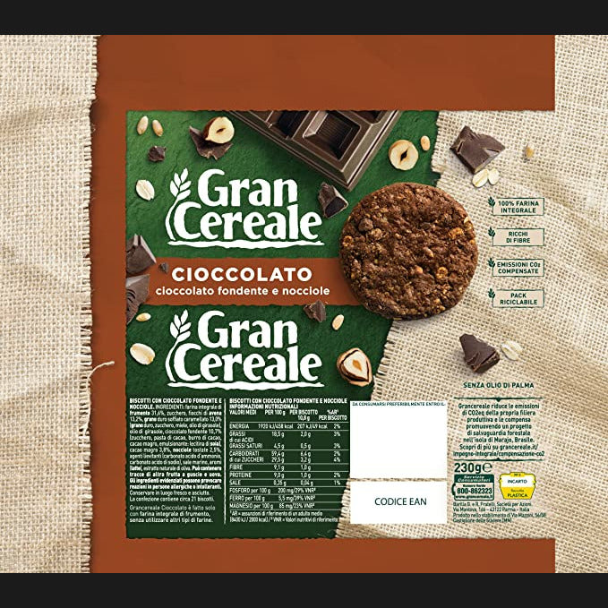GRAN CEREALE BISCOTTI CHOCOLATE 230 GR (18 in a box)