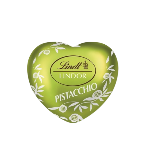 LINDT LINDOR PRALINES HEART BOX MINI MILK CHOCOLATE AND PISTACHIO 82 GR (18 in a box)