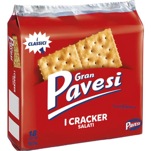 PAVESI CRACKERS RED SALTED X18 560 GR (12 in a box)