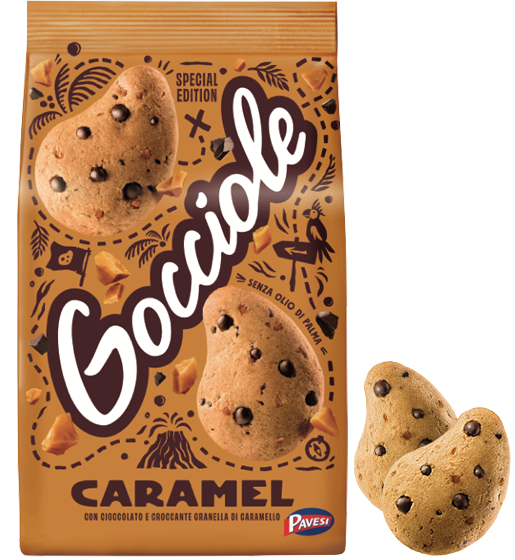 PAVESI BISCOTTI GOCCIOLE CARAMEL 300 GR (12 in a box) SPECIAL EDITION