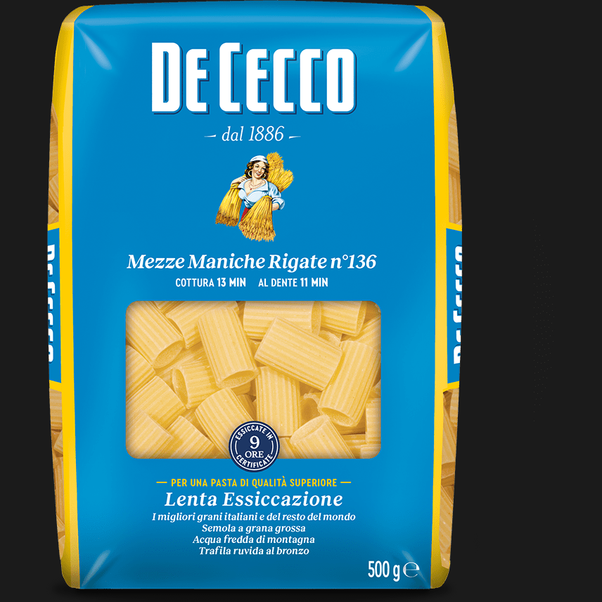 DE CECCO PASTA DI SEMOLA MEZZE MANICHE RIGATE N.136 500 GR (24 in a box)