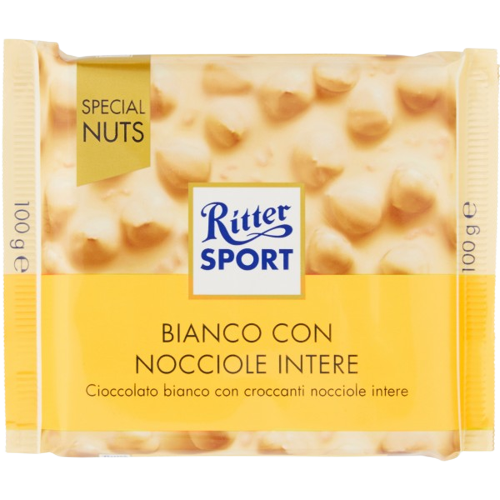RITTER SPORT CHOCOLATE BAR WHITE WHOLE HAZELNUTS 100 GR (10 in a box)