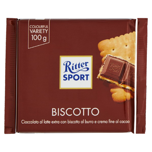 RITTER SPORT CHOCOLATE BAR MILK BISCUITS 100 GR (11 in a box)