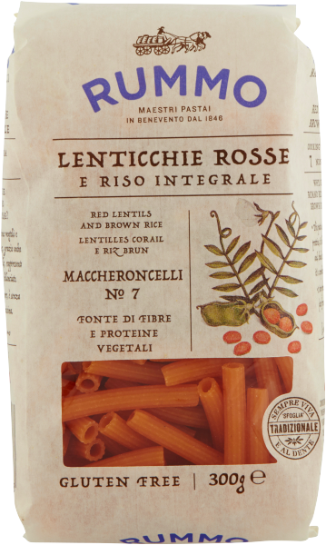 RUMMO PASTA GLUTEN FREE MACCHERONCELLI RIGATI ALLE LENTICCHIE N.7 300 GR (16 in a box)