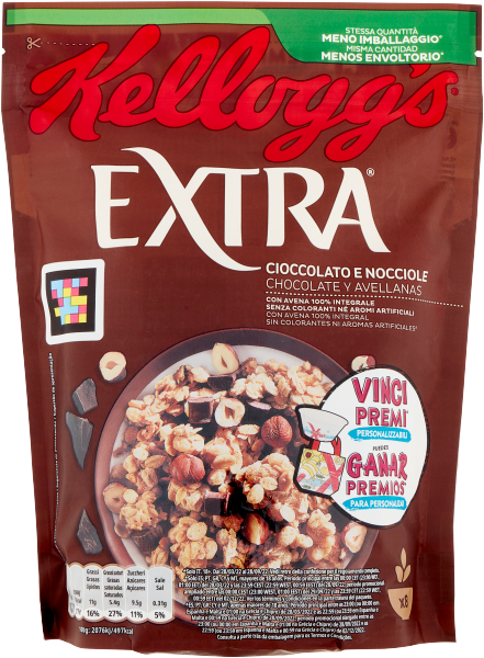 KELLOGG'S CEREALS EXTRA CROCCANTE BELGIAN CHOCOLATE AND HAZELNUT 375 GR (8 in a box)