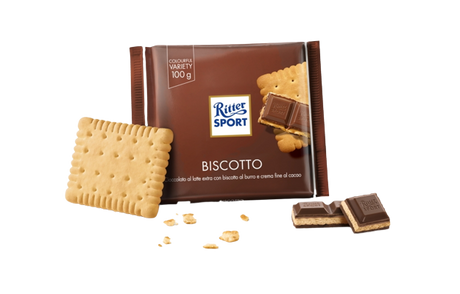 RITTER SPORT CHOCOLATE BAR MILK BISCUITS 100 GR (11 in a box)